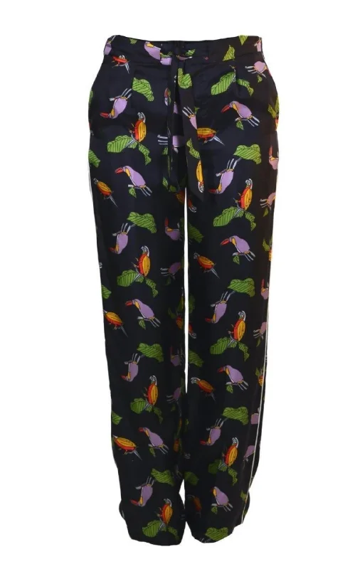 Pleated trousers pants for sophisticated gentleman charm -Toucan Print Pyjama Silk Pants