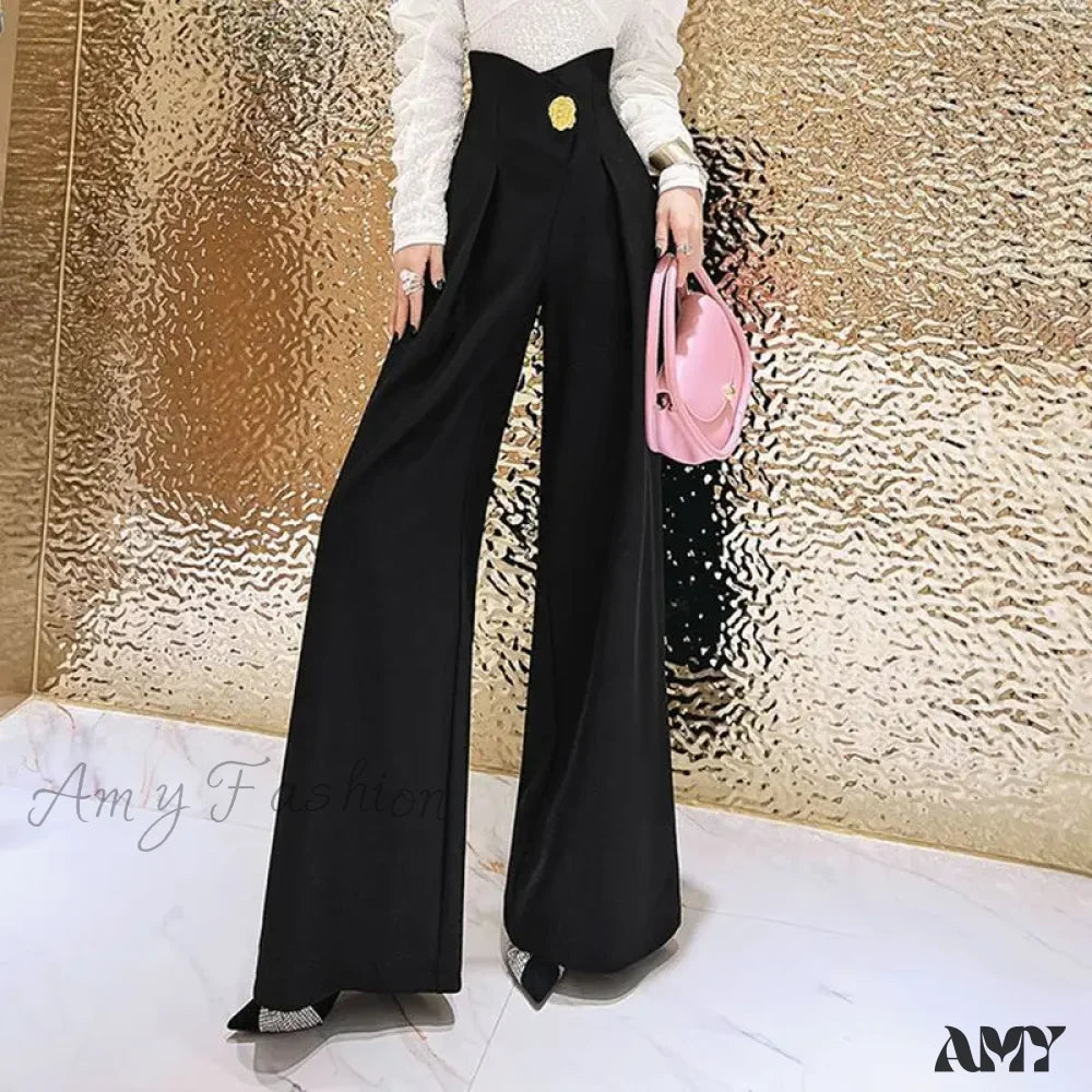 Lightweight linen pants for beach vacation style -Stylish High Waist Three-Dimensional Spliced Wide Leg Pants