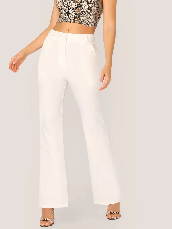 Casual drawstring pants for effortless home relaxation -Solid Slant Pocket Flare Leg Pants