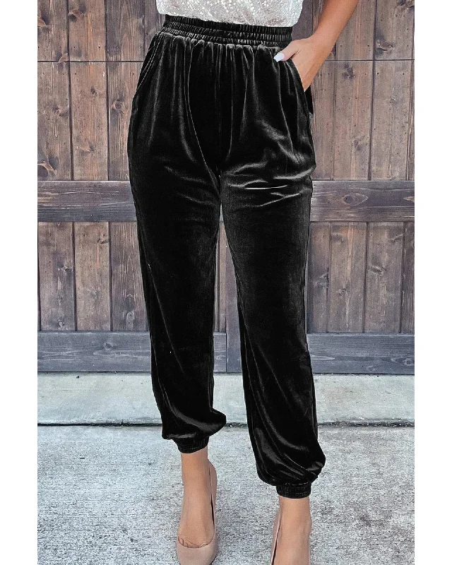 Stretch denim pants for curvy figure flattery -Azura Exchange Luxurious Velvet Jogger Pants - L