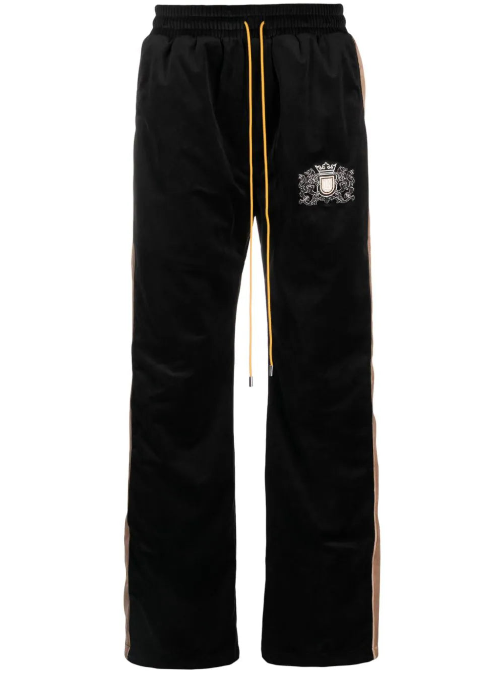 Heavy-duty ripstop pants for extreme hiking durability -Crest-Embroidered Velvet Track Pants