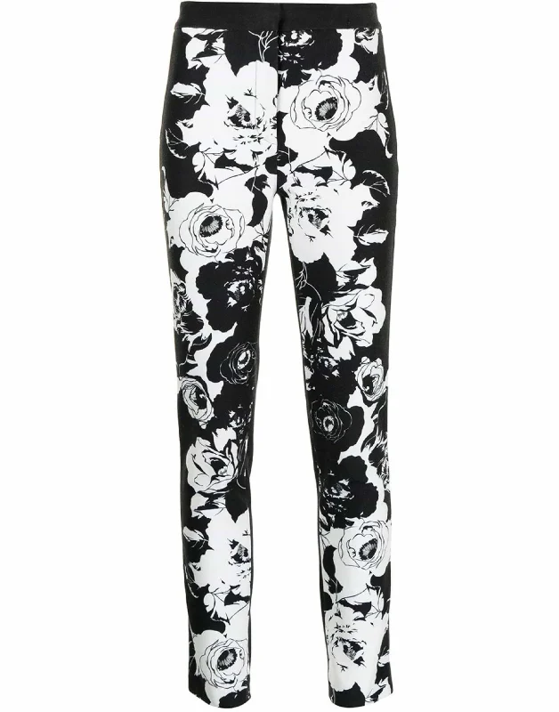 Stretchy yoga pants for flexible workout sessions -Floral Cigarette Pants In Printed Denim