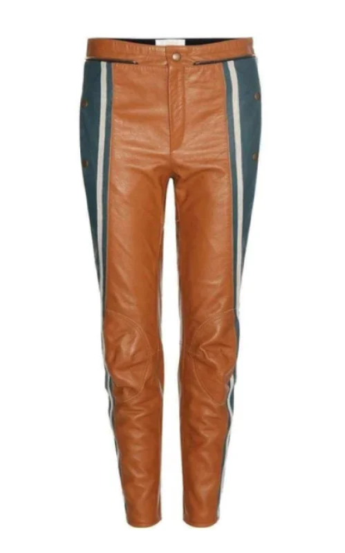 Reinforced knee pants for tough outdoor tasks -Biker Cropped Striped Leather Pants