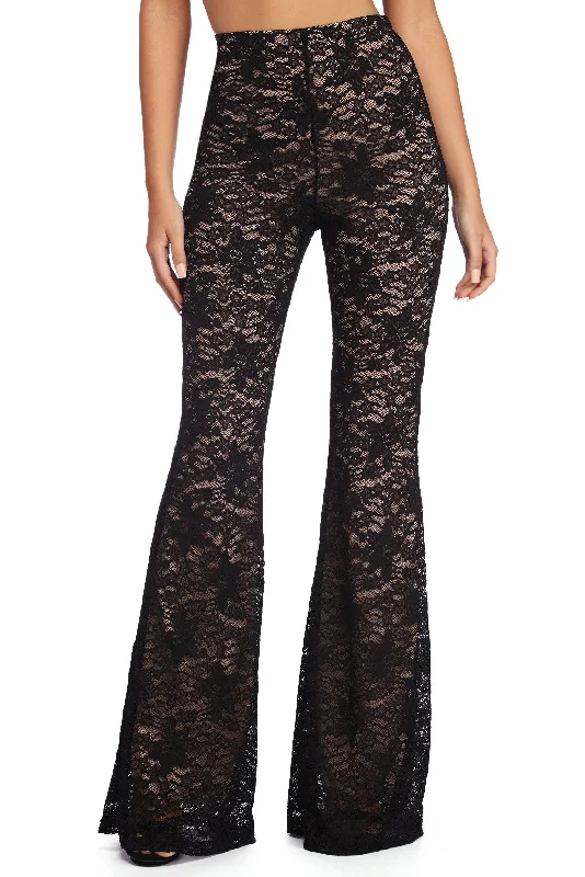 Soft cotton pants for sensitive skin comfort -Blissful Illusion Lace Flared Pants