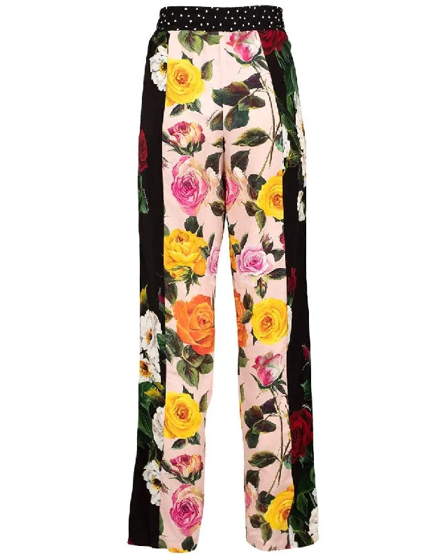 Warm flannel pants for chilly morning lounging -Floral Patchwork Jogger Track Pants