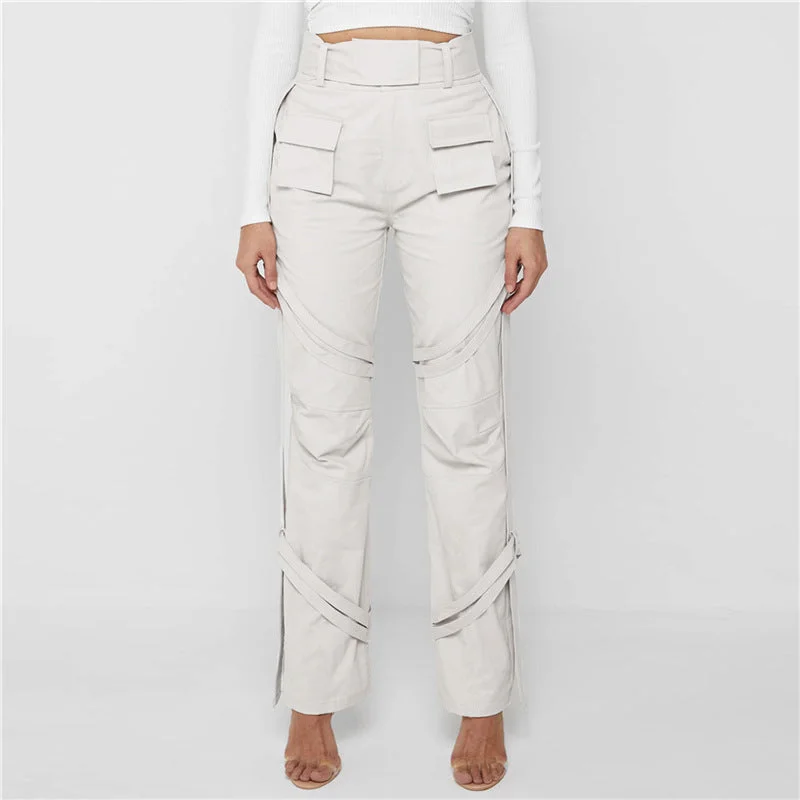 Reinforced cargo pants for heavy-duty field work -High Waist Straight Casual Lady Pants