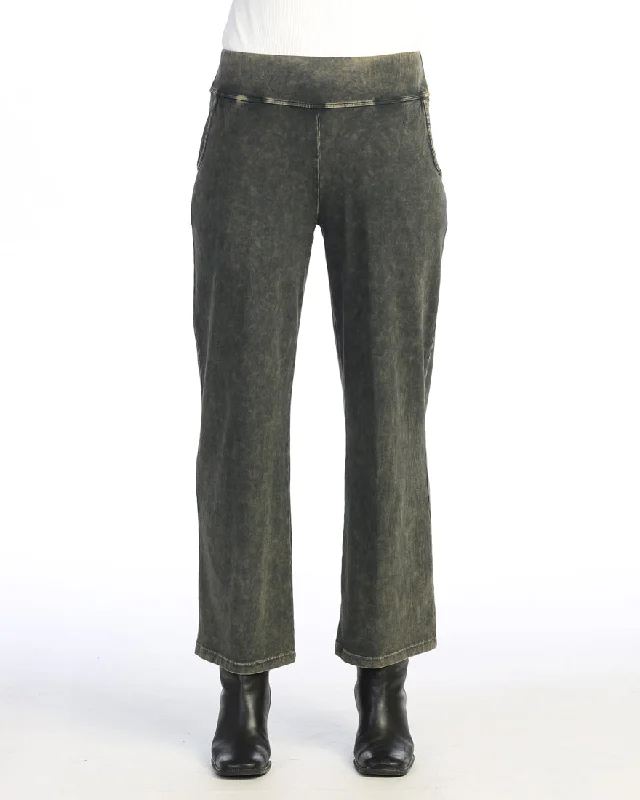 Elegant wide-leg pants for upscale dinner dates -Forest Mineral Washed Comfy Pants with Wide Band