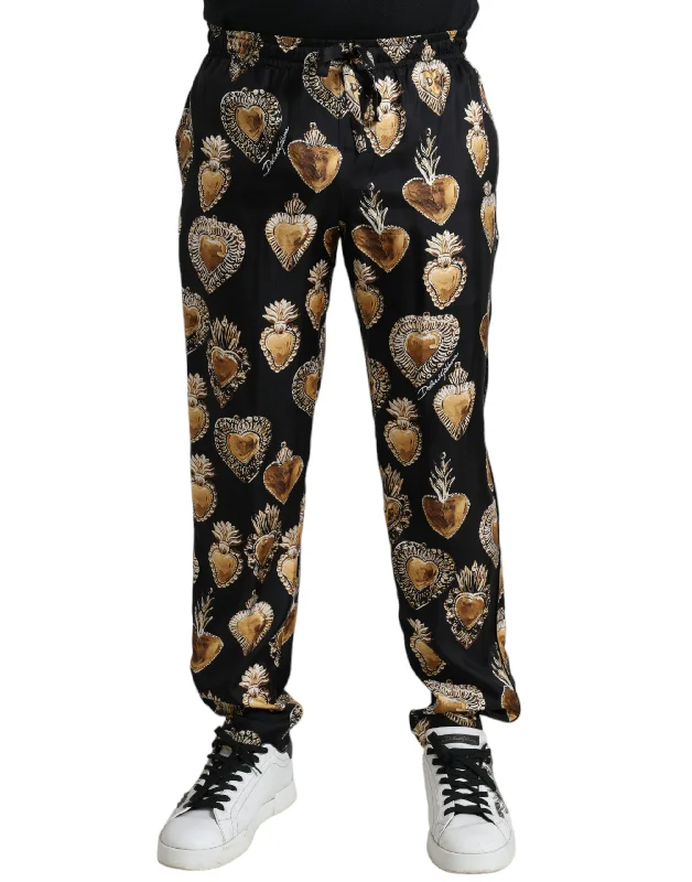 Camouflage cargo pants for hunting trip needs -Dolce & Gabbana Chic Heart Print Silk Pajama Men's Pants