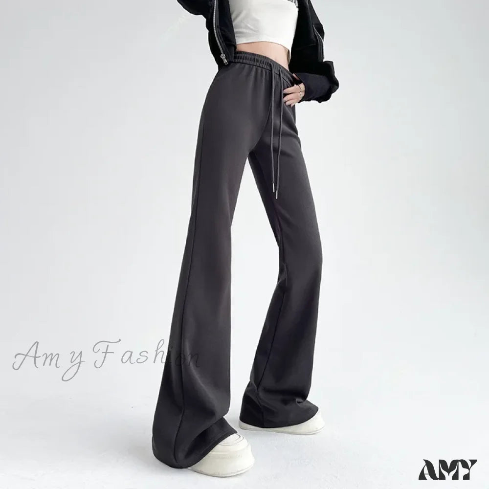 Weather-resistant pants for unpredictable climate needs -Solid High Waisted Basic Slim Fitness Flared Pants