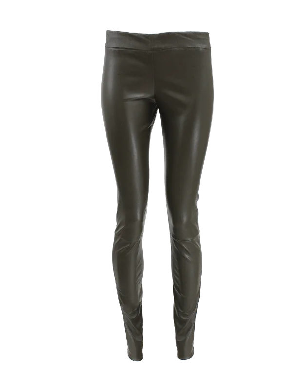 Elegant satin pants for formal dinner attire -Pull On Moto Loden Leather Pants