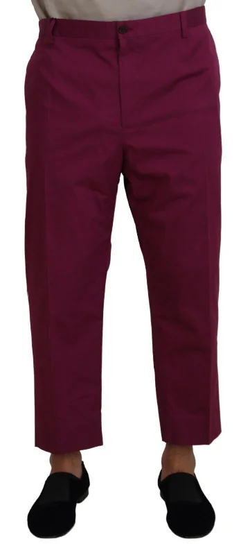 Insulated snow pants for winter outdoor fun -Dolce & Gabbana Elegant Magenta Cotton Stretch Men's Pants