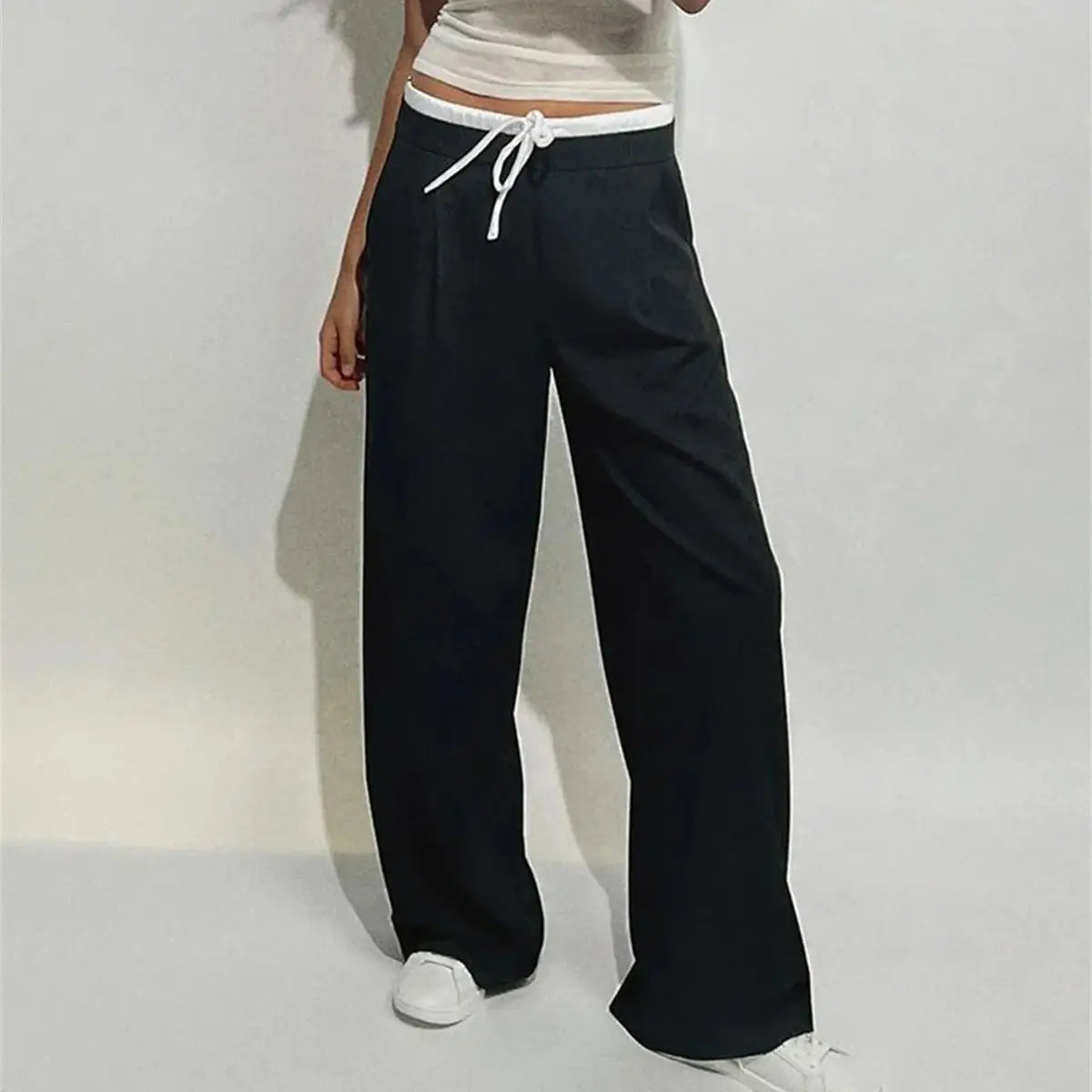 Stretch twill pants for flexible office comfort -Fashion Straight Autumn Winter Elegant Designer Wide Leg High Waist Britches Pants