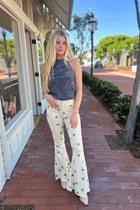 Casual khaki pants for weekend errand runs -Carrie Star Flare Pants