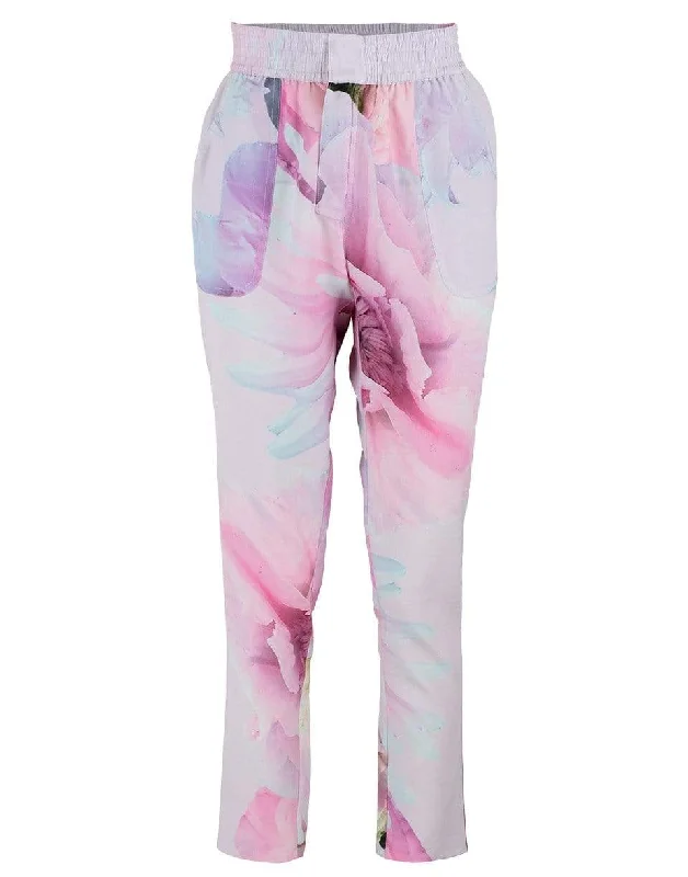 Pleated trousers pants for sophisticated gentleman charm -Pink Flower Pants