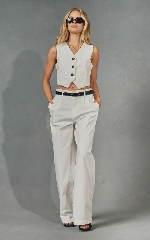 Breathable cotton pants for all-day summer ease -Maya Ivory Wide Leg Pants