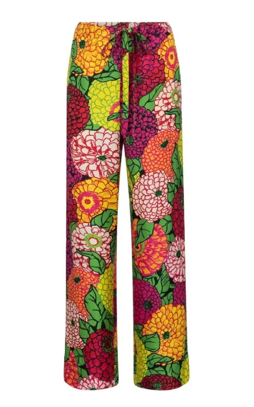 Stylish flare pants for retro party looks -x Ken Scott Floral Silk Straight Pants