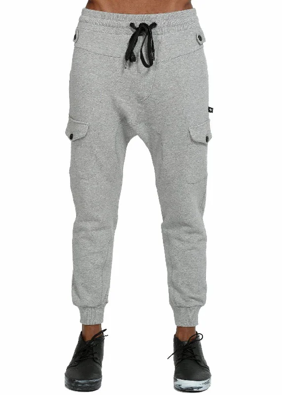 Formal suit pants for wedding guest elegance -Konus Men's Drop Crotch Cargo Pockets Sweatpants in Gray