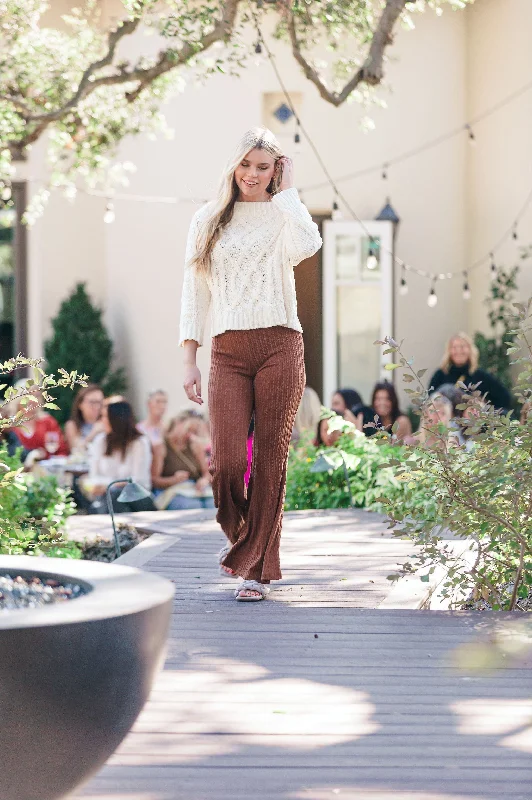 Cozy sweatpants pants for lazy Sunday mornings -Toffee Crunch Cable Knit Flare Pants