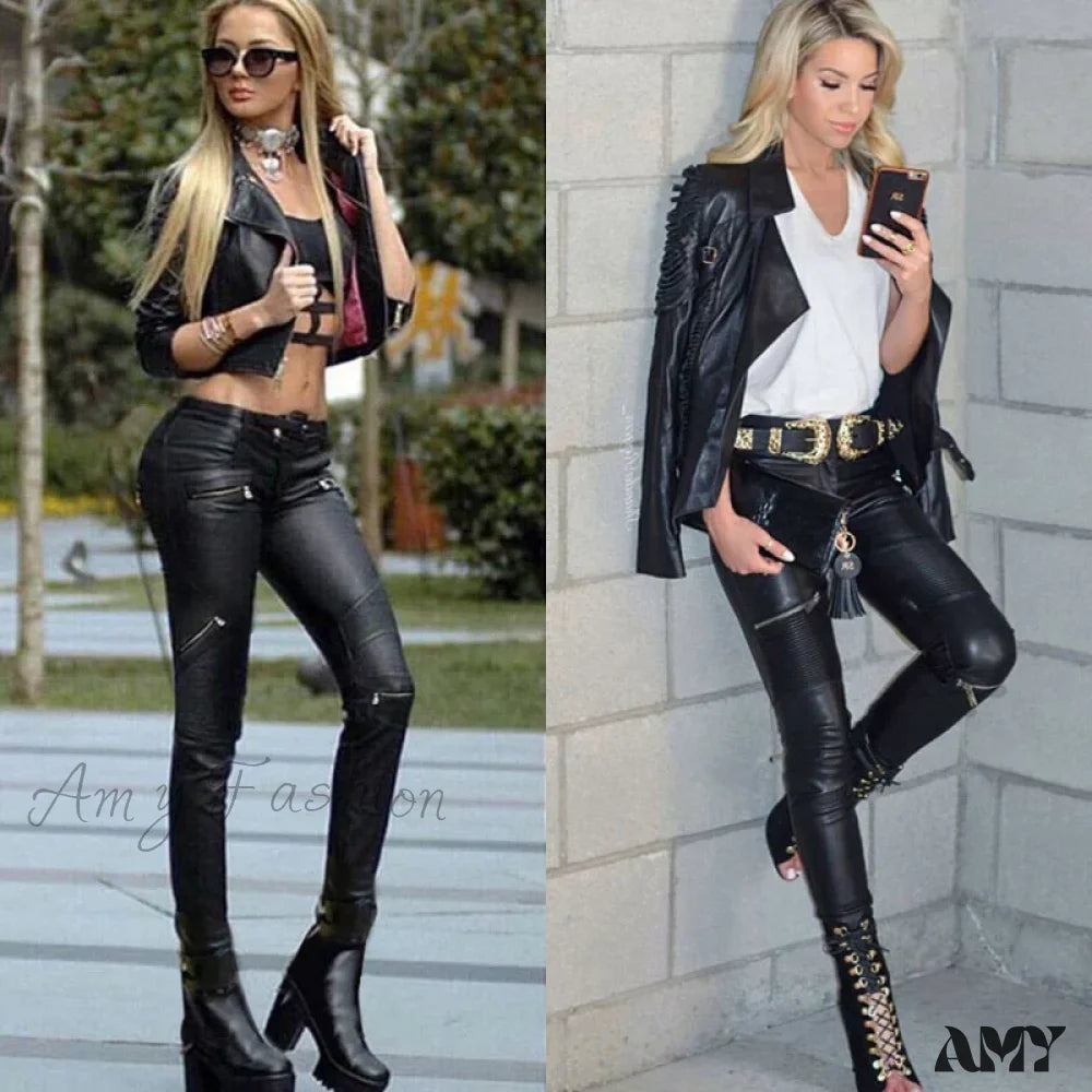 Stretch twill pants for flexible office comfort -Stretch Faux Leather Skin Tight Gothic Punk Rock Pants