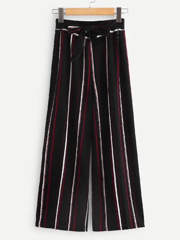 Soft pajama pants for ultimate bedtime comfort -Striped Bow Tie Wide Leg Pants