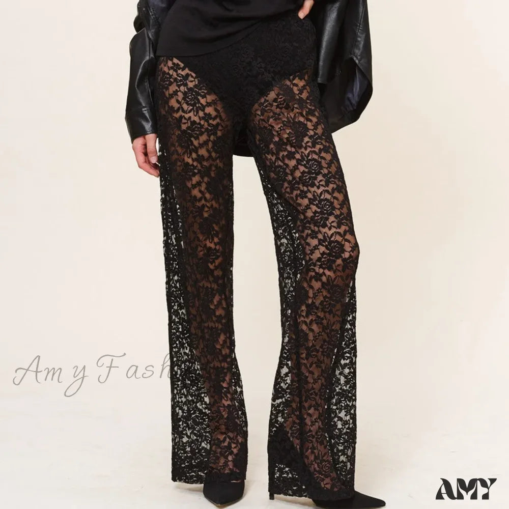 Athletic track pants for running training days -Sheer Pants Transparent Halloween Sexy Lace