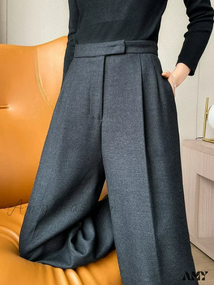 Luxury silk pants for glamorous evening wear -Slim High Waist Casual Solid Color Loose Chic Pants