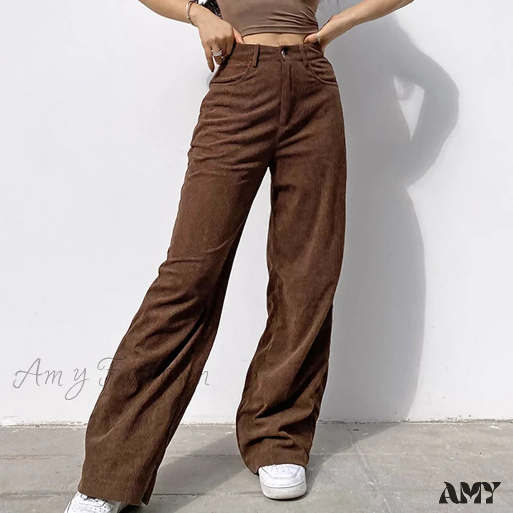 Slim-fit chinos for modern business casual -Corduroy Retro High Waist Straight Leg Casual Pants