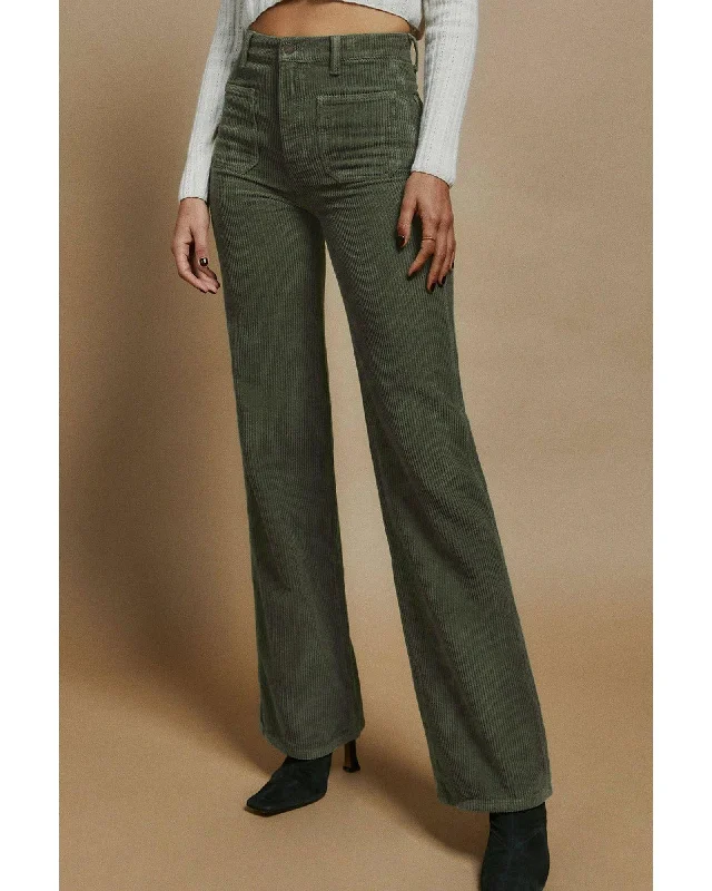 Casual twill pants for easygoing daily outfits -Azura Exchange Green High Waist Square Pockets Corduroy Pants - XL