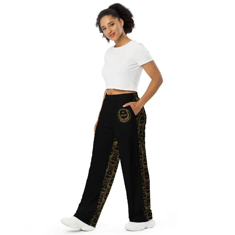 Stylish flare pants for retro party looks -Most High God - Yahuah: The Strong Tower Designer Unisex Wide Leg Sweatpants (Style 01)