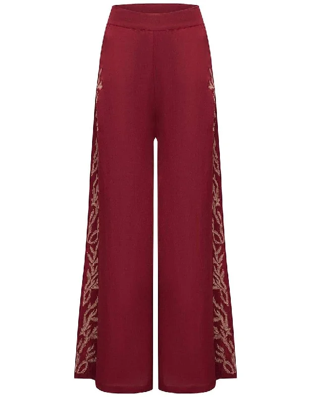 Vintage high-waisted pants for nostalgic wardrobe charm -Palazzo Pants - Burgundy