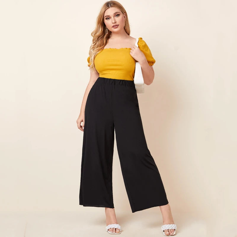 Breathable cotton pants for all-day summer ease -Black  Wide Leg Pants