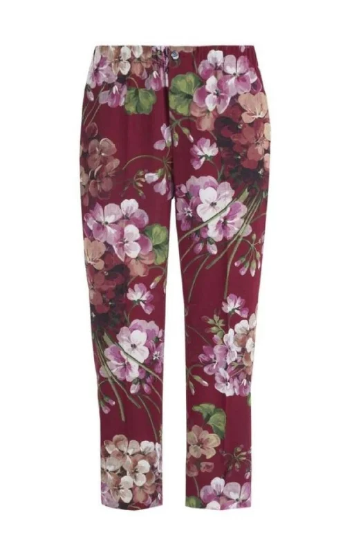 Flowy culottes pants for breezy summer style -Blooms Print Pyjama Burgundy Silk Pants