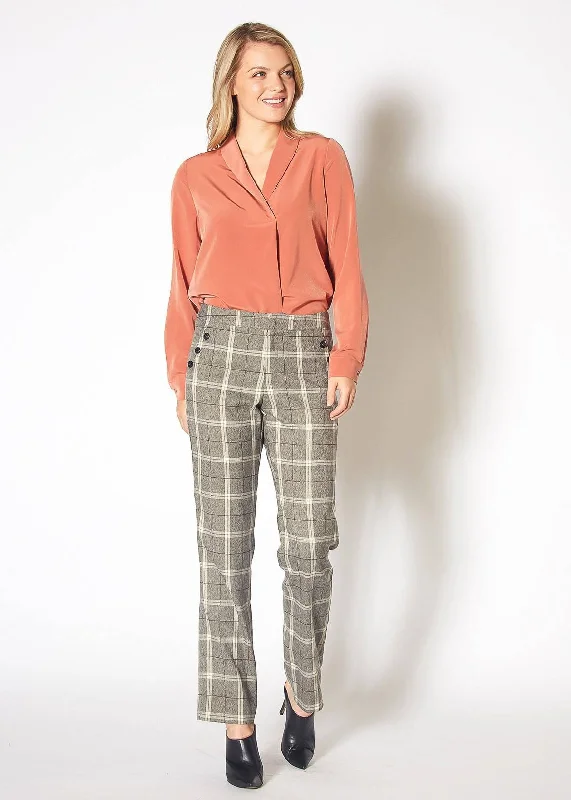 Lightweight travel pants with wrinkle-free fabric -Women's Suiting Straight Pants in Mocha Plaid