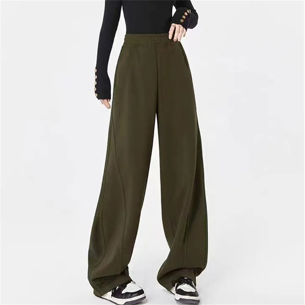 Casual drawstring pants for effortless home relaxation -Straight Loose Wide Leg High Waist Streetwear Casual Black Gray Pants