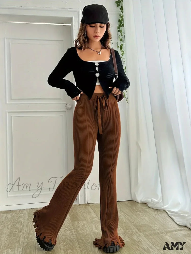 Multi-pocket pants for organized travel convenience -Ribbed Casual Forbidden Knit Women's Everyday Pants