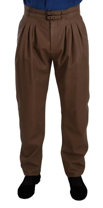 Relaxed chino pants for casual Friday offices -Dolce & Gabbana Elegant Tape High Waist Leather Men's Pants