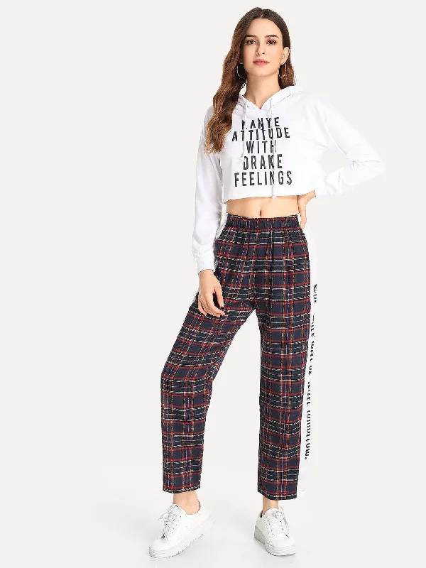 Tapered ankle pants for sleek modern silhouettes -Plaid Letter Print Tape Side Pants