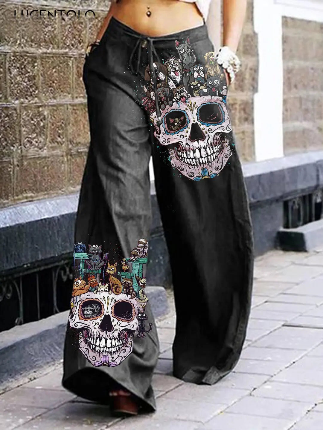 Waterproof work pants for wet job conditions -Skull Summer Dark Style Pants Print Rock Cargo Pants