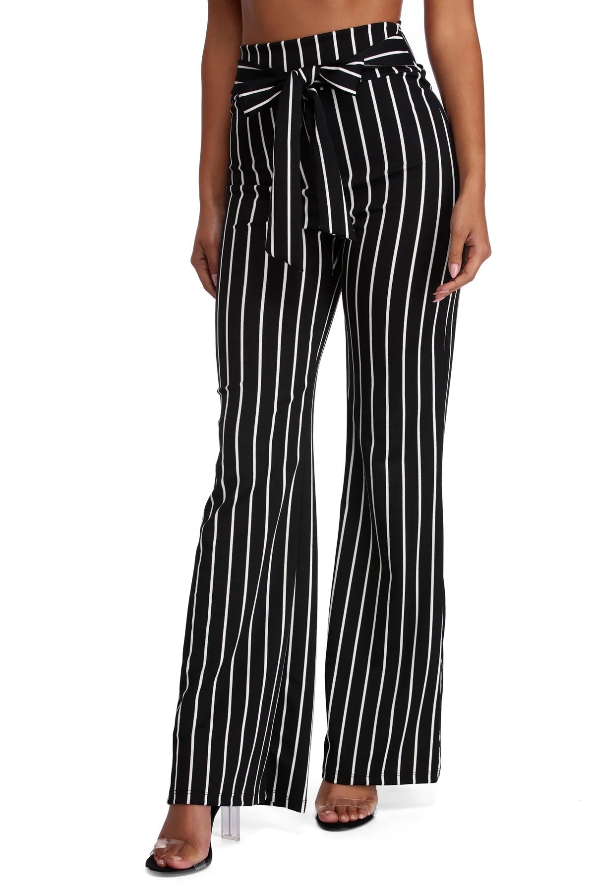 Tailored wool pants for sharp winter dressing -Classic Stripes Tie Waist Pants