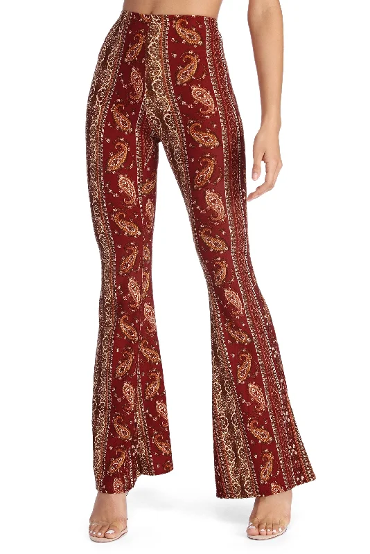 Designer skinny pants for luxury fashion flair -Boho Wanderer Paisley Flared Pants