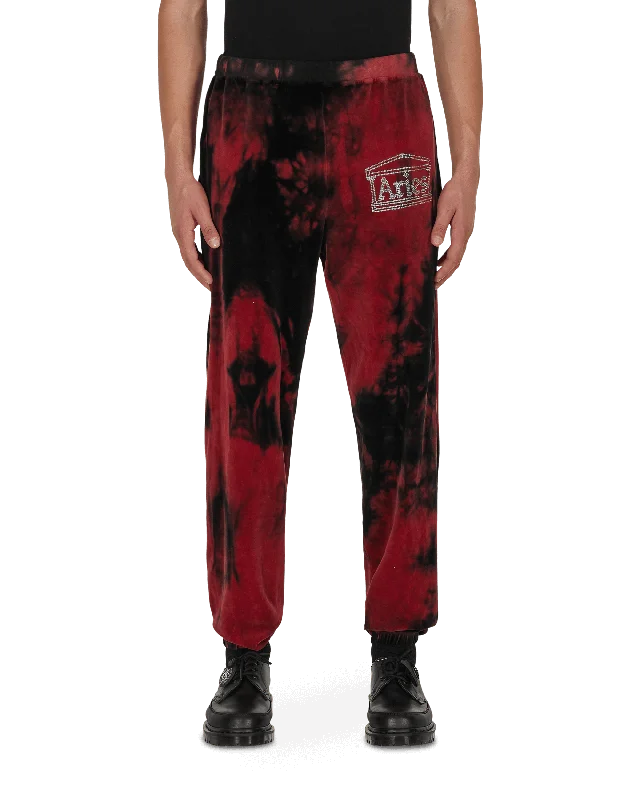 Warm flannel pants for chilly morning lounging -Rhinestone Velour Sweatpants Red