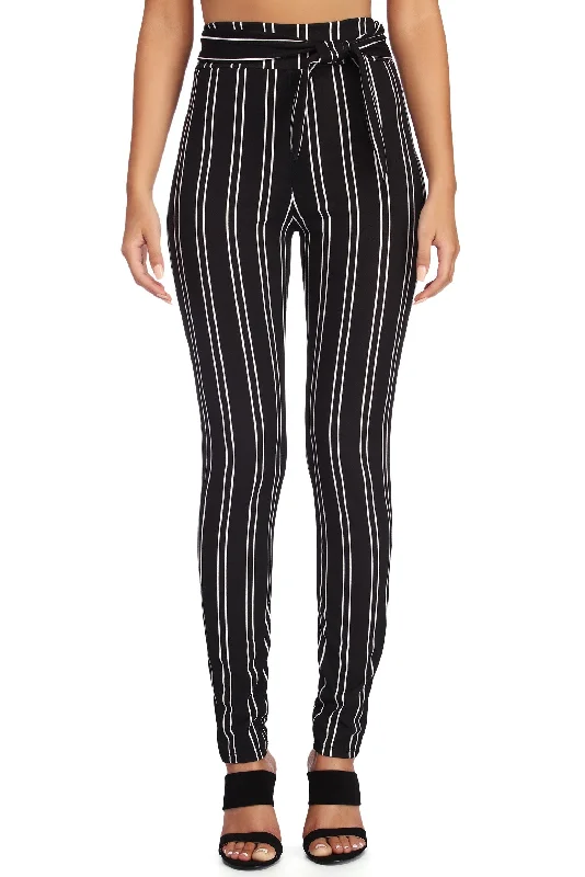 Stretchy yoga pants for flexible workout sessions -Tied In Pinstripes Pants