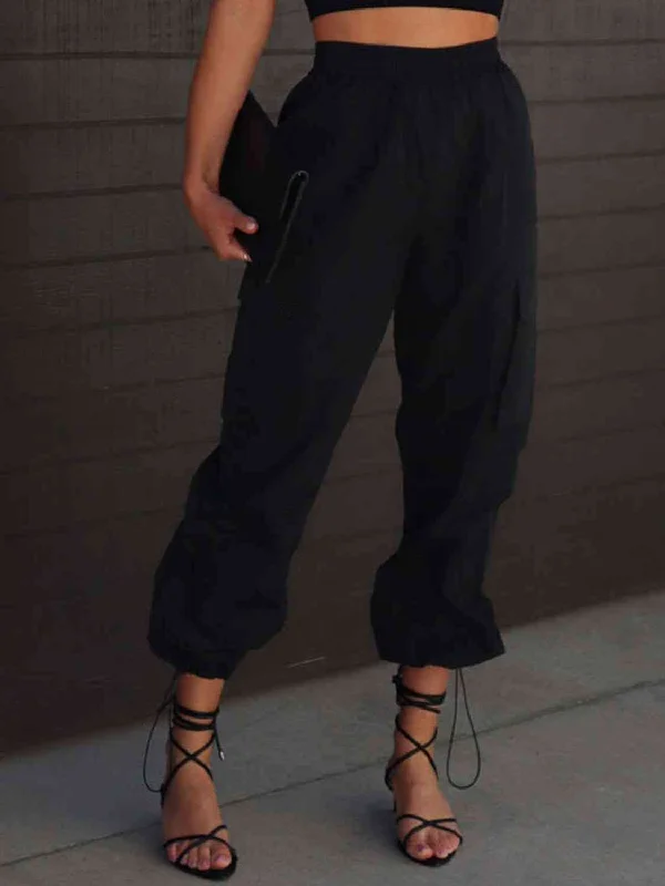 High-rise flare pants for vintage chic appeal -High Waist Drawstring Sweatpants with Pockets (3 colors)