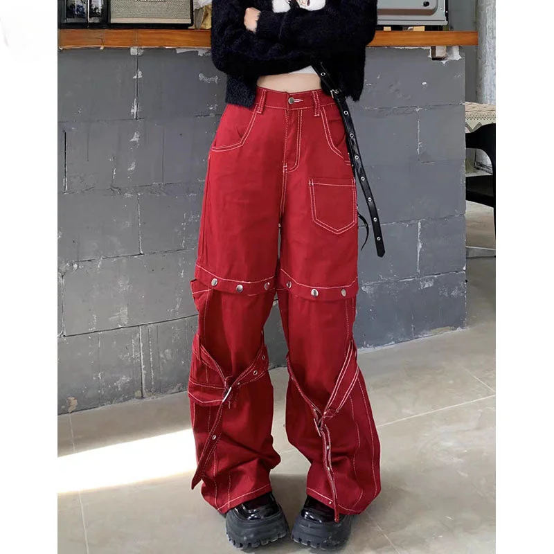 Vintage high-waisted pants for nostalgic wardrobe charm -Vintage Red Pants for Halloween Celebrations