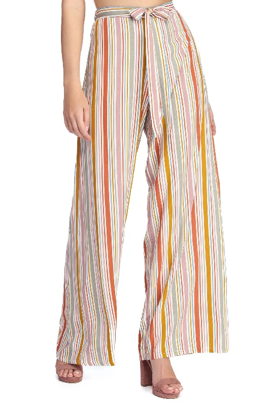 Stretchy leggings pants for casual active days -Set Me Up In Stripes Flared Pants