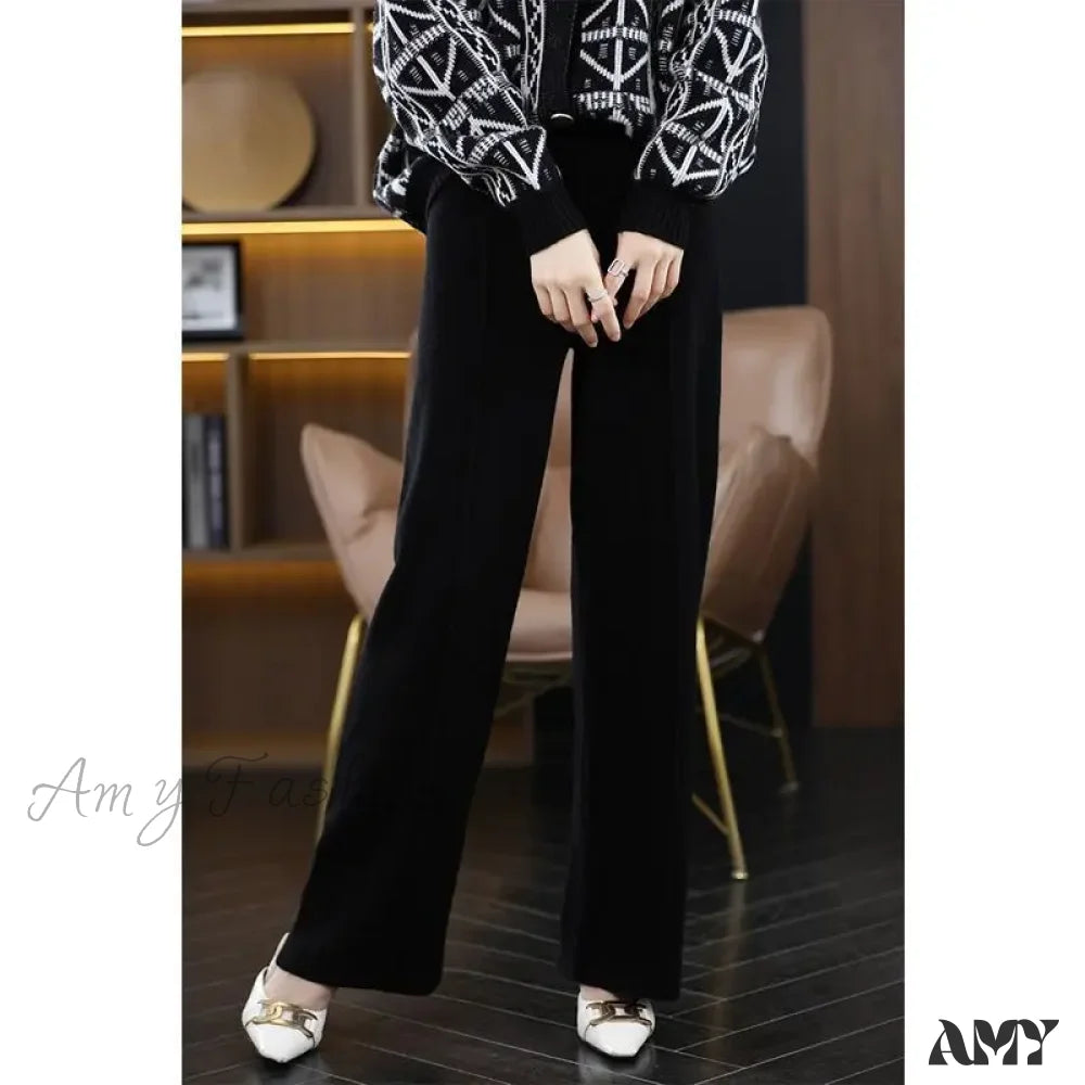 High-waisted skinny pants for trendy women’s fashion -All-Match Solid Wide Leg High Waist Casual Thick Pants