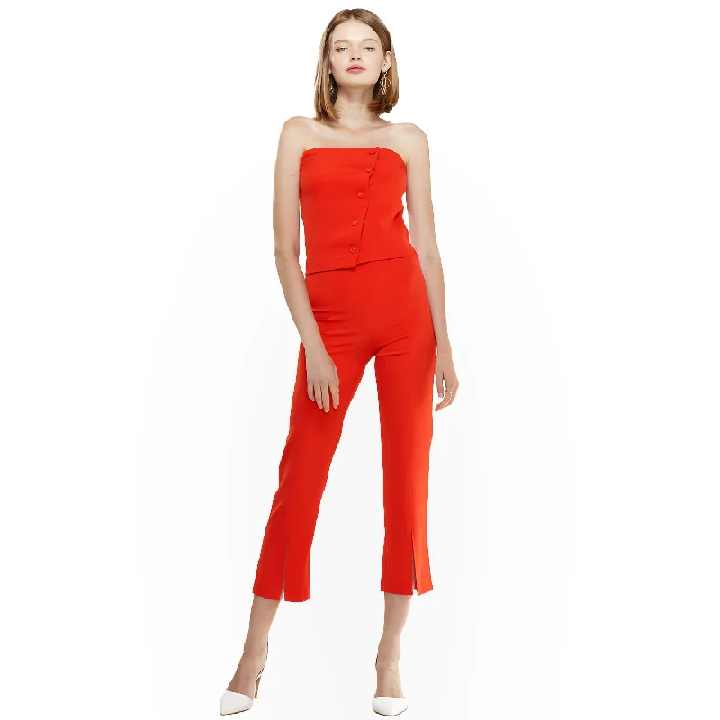 Stylish cropped pants for warm season trends -Women's High-Waisted Cropped Pants In Poppy Red