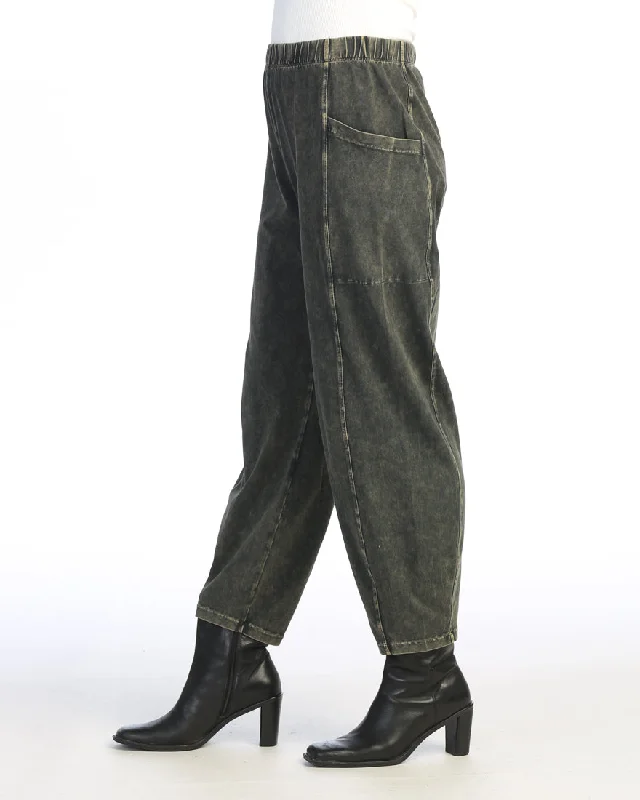 Tactical cargo pants for outdoor survival needs -Forest Green Mineral Washed Cotton Lantern Pants With Side Patch Pocket