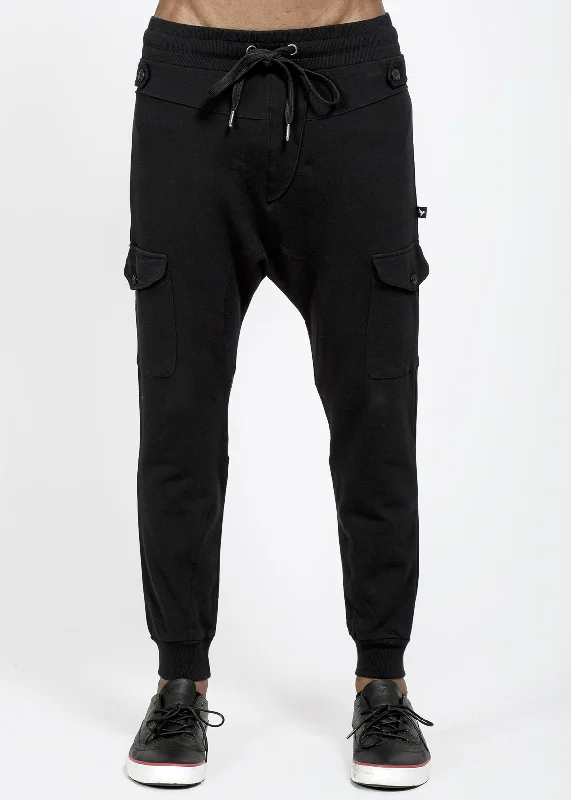 Stylish leather pants for edgy night looks -Konus Men's Drop Crotch Cargo Pockets Sweatpants in Black