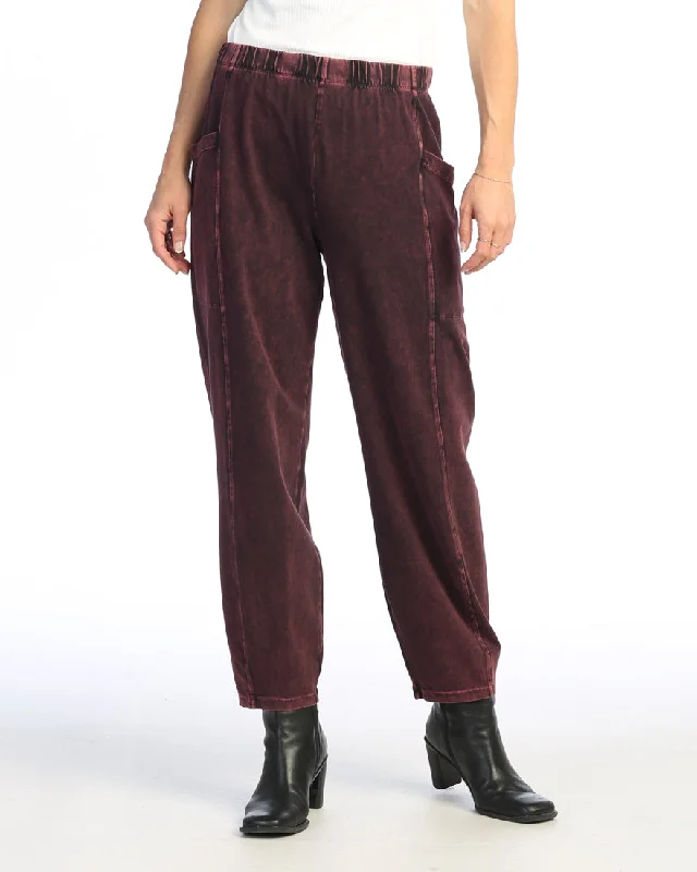 Versatile black pants for any occasion pairing -Wine Mineral Washed Cotton Lantern Pants With Side Patch Pocket